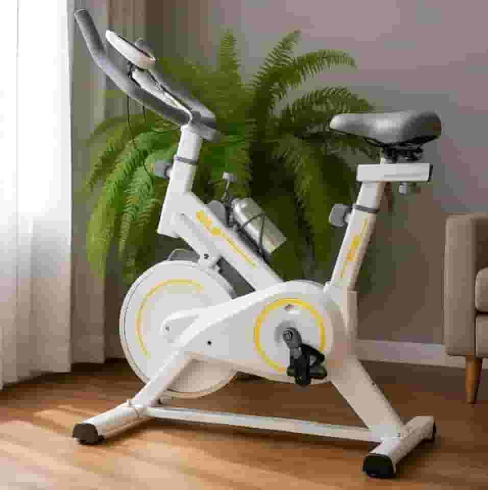 Nakasaki Bicicleta Ergométrica Spinning, Branco, Metal, Display Digital, Suporte para Tablet, Roda 10kg, NK7101bc, Capacidade 120kg