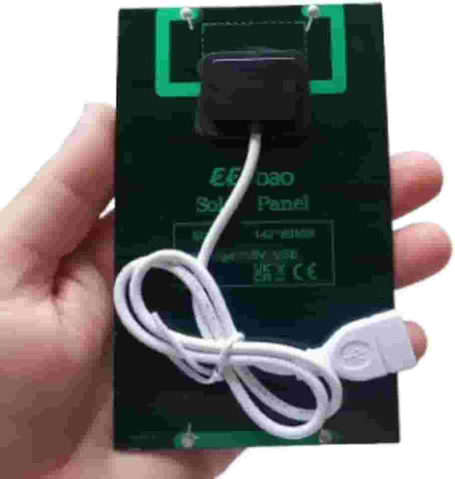 Carregador Solar Portátil USB, 5W 5V, Painel Solar para Celular e Tablet, 14,5 x 9 cm, Preto