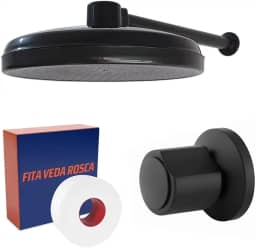 Ducha Fria Área Externa 225mm Preto com Acabamento Registro