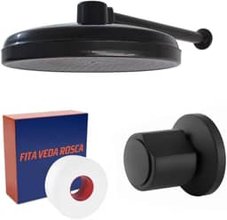 Ducha Fria Área Externa 225mm Preto com Acabamento Registro