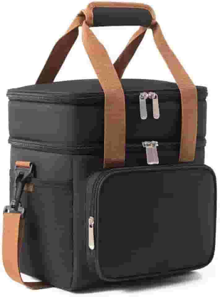 Bolsa Térmica Dupla Camada com 5 Compartimentos, Alça Ajustável, Cinza e Azul, Mochila Portátil para Marmita, Academia, Trabalho, Escola (Preto)