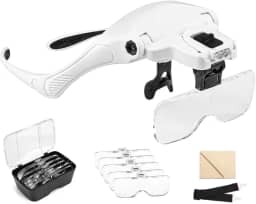 Lupa de Cabeça Profissional - Excelente para Aumento e Zoom de Detalhes, Usado Frequentemente por Ourives, Esteticistas, Relojoeiros, Técnicos em Eletrônico - 5 Lentes de Aumento