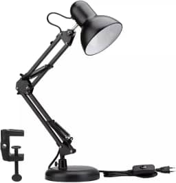 Luminária de Mesa Articulável Com Base e Garra Flexível Bivolt para Estudo Trabalho Leitura em Metal Preto Design Elegante (Preto)