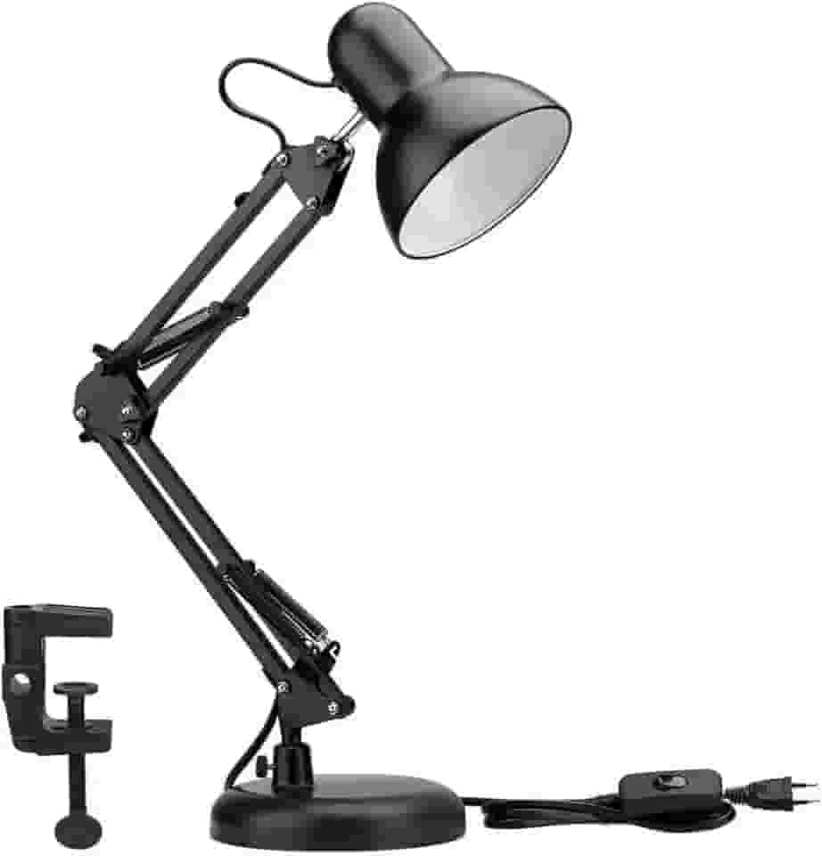 Luminária de Mesa Articulável Com Base e Garra Flexível Bivolt para Estudo Trabalho Leitura em Metal Preto Design Elegante (Preto)