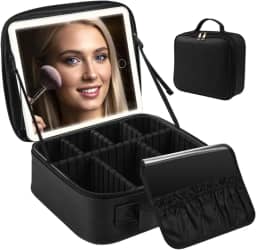Maleta de Maquiagem com Espelho LED Iluminado, Organizador Portátil, Resistente e Perfeita para Viagens e Uso Diário Beleza, Praticidade e Estilo ao Seu Alcance (Preta)