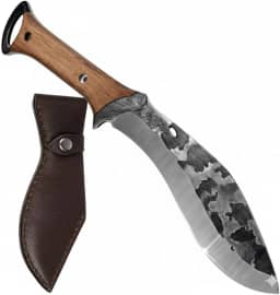 Faca de Acampamento 29cm C/Cabo de Madeira e Lâmina Forjada – Resistente para Trilha, Pesca, Churrasco e Sobrevivência