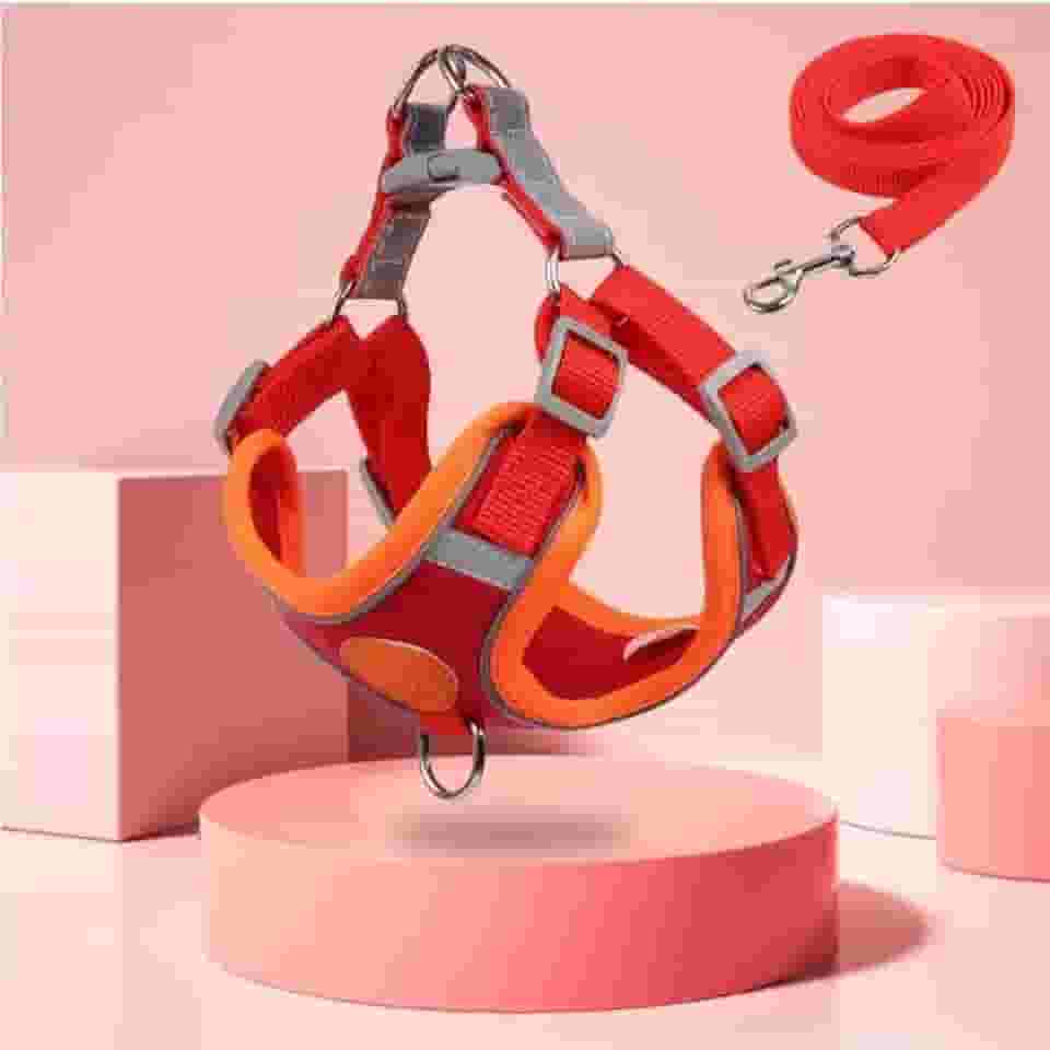 Coleira Peitoral Para Cachorro Pequenos E MéDios Com Guia Para Pet Colete ConfortáVel(Vermelho,L (7-10 KG))