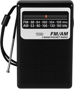 Mini Rádio Retrô de Bolso FM/AM 2 Bandas | Portátil, Vertical, Entrada P2 | Recarregável Tipo-C ou Pilha AA | Antena Retrátil Preto ou Prata