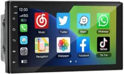 CENTRAL MULTIMÍDIA ANDROID 13, SLIM, TELA IPS 7' FULL TOUCH, 2/32GB, USB, SD, AUX, BLUETOOTH, ESPELHA ANDROID E IOS, CARPLAY E ANDROID AUTO CONECTIVIDADE COM OU SEM FIO