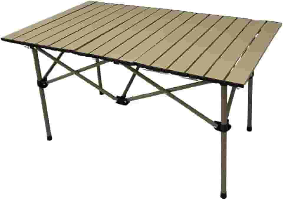 Mesa Portátil Dobrável 95x55cm Tampo De Ripas Estrutura Reforçada Leve, Resistente Uso Externo (Bege)