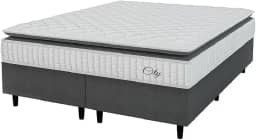 Cama Box Colchão Casal King Molas Ensacadas City Pillow Top 193x203x61cm Cinza/Branco Hellen - Suporta até 110kg por Pessoa