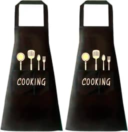 Kit com 2 Avental de Cozinha em Poliéster Impermeável 95cm com Bolso Frontal
