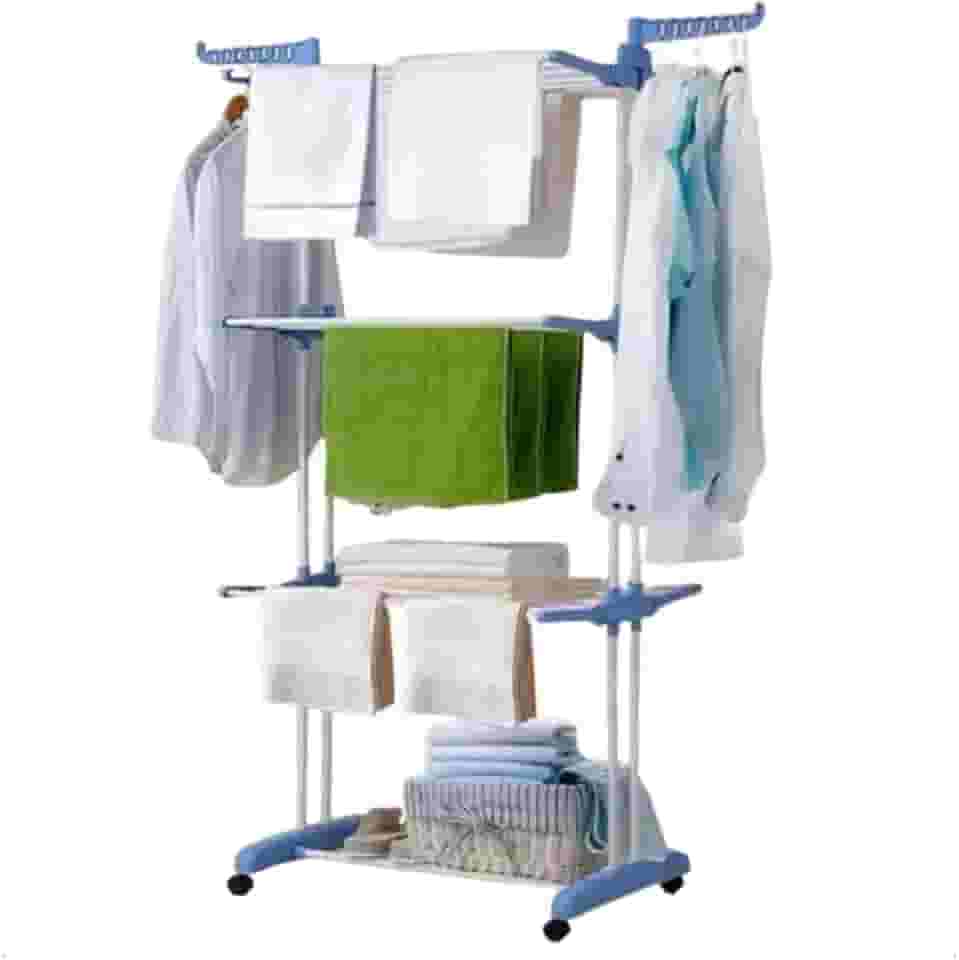 Varal de Roupas com 3 Andares em Aço Inoxidável, Dobrável e Portátil com 4 Rodas, Ideal para Apartamentos, Uso no Chão e Fácil Armazenamento EXGLOBE