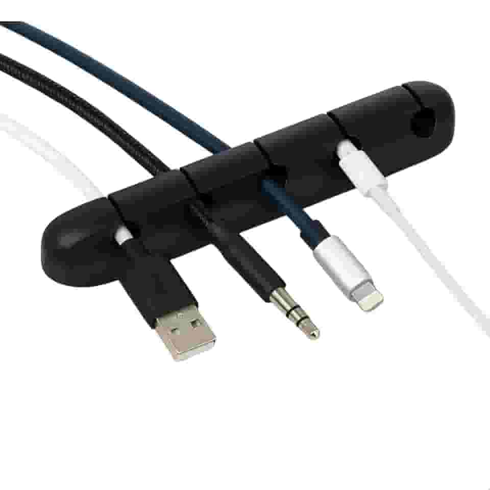 Organizador de Cabos e Fios em Silicone Flexível 5 Entradas – Suporte Adesivo para Mesa e Escritório