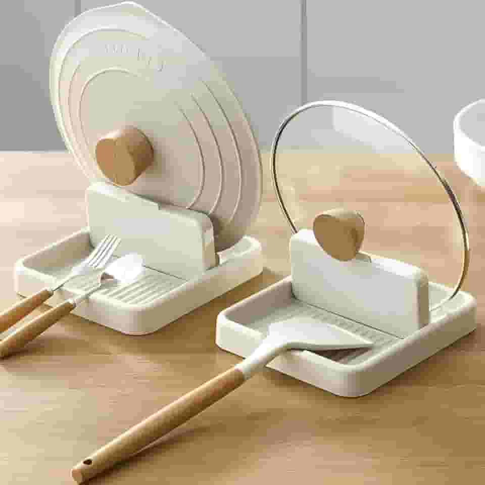 Descanso de Panela e Suporte 5 em 1 – Porta Tampas, Talheres, Temperos e Utensílios de Cozinha – Organizador Multifuncional