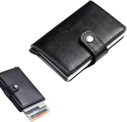 Carteira Slim com Proteção RFID, Couro, Porta Cartões com Pop-up Automático, Preto e Marrom, Design Minimalista, Proteçâo Contra Furto
