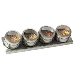 Porta Temperos Inox Imã De Geladeira 4 Potes 50g Condimentos Cozinha Magnético X-Matte