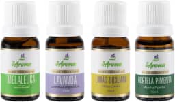 Kit Respirar Melhor Óleo Essencial 100% Puro Melaleuca Lavanda Limão Siciliano Hortelã Pimenta Auxilia no Tratamento de Doenças Inflamatórias Alérgicas e Respiratórias Rinite Sinusite Bronquite e Resfriados Produto Vegano