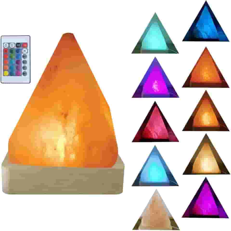 Lâmpada USB de sal do Himalaia gradiente arco-íris, base de madeira maciça, decoração de atmosfera pirâmides, luz de sal com controle remoto, luminária noturna de cabeceira de pedra de cristal