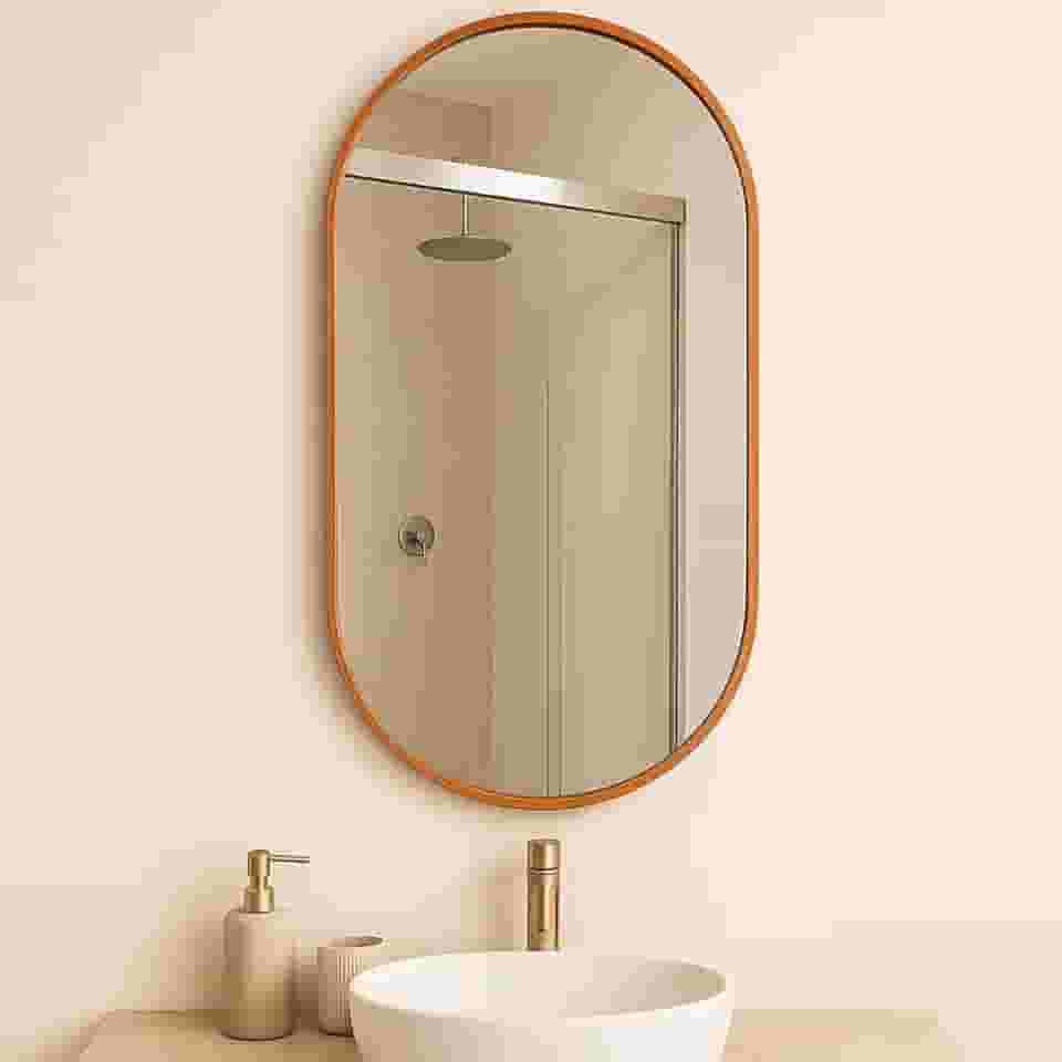 Espelho Cápsula Decoração Premium Do Tamanho Compacto ao Corpo Inteiro Design Moderno com Máxima Amplitude para Banheiro Quarto Sala Hall Camarim (Caramelo, 60x40)