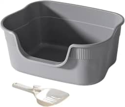 ShengQuanHao Caixa de Areia para Animais de Estimação com Abertura Superior, Caixa de Areia para Gatos com Entrada Baixa E Semifechada para Salas de Estar de Canto, Cinza Claro