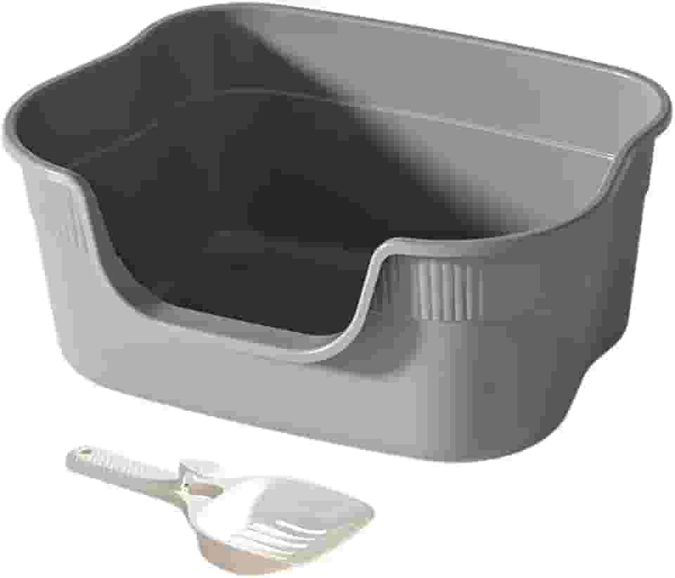 ShengQuanHao Caixa de Areia para Animais de Estimação com Abertura Superior, Caixa de Areia para Gatos com Entrada Baixa E Semifechada para Salas de Estar de Canto, Cinza Claro