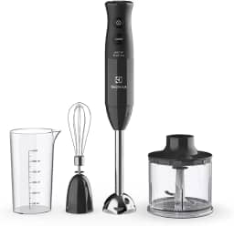 Mixer Misturador Multiuso Electrolux haste inox 3 em 1 600W 2 velocidades 3 acessórios mini processador resistente temperatura capacidade 600ml livre BPA EIB20 preto 127v