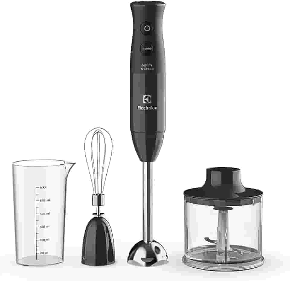 Mixer Misturador Multiuso Electrolux haste inox 3 em 1 600W 2 velocidades 3 acessórios mini processador resistente temperatura capacidade 600ml livre BPA EIB20 preto 127v