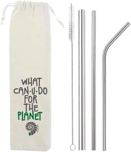 Kit 5 em 1-3 Canudos de Inox + Escova + Ecobag