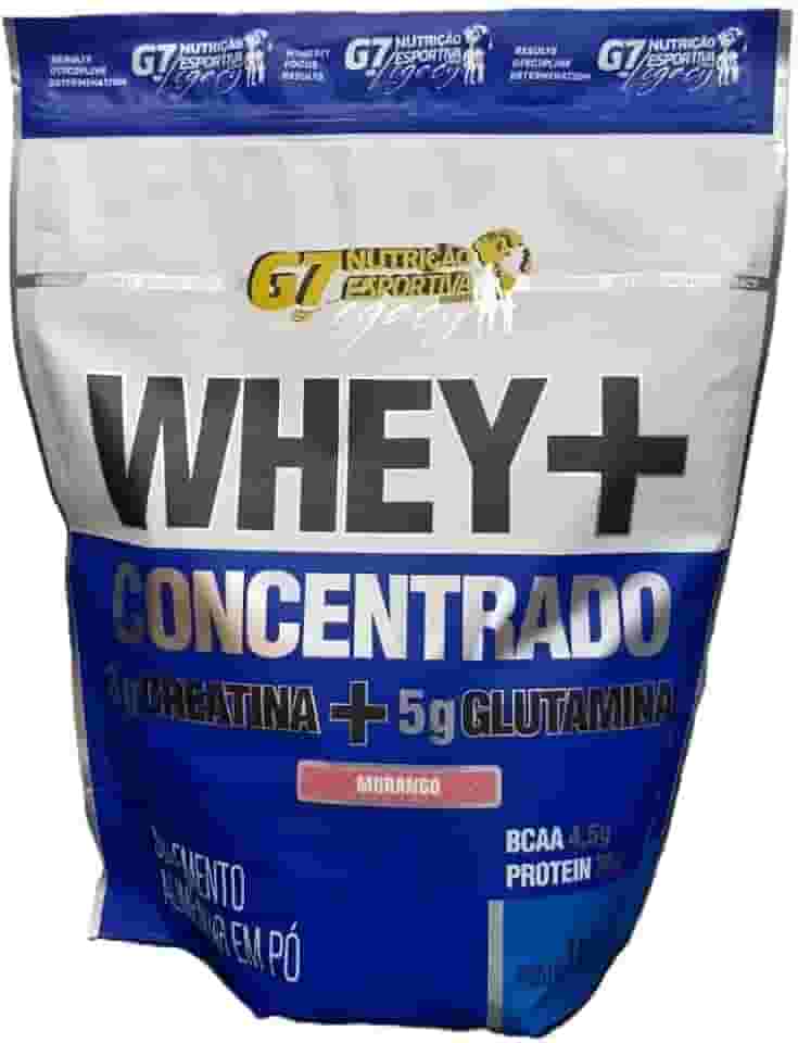 WHEY CONCENTRADO + 3g CREATINA + 5g GLUTAMINA - REFIL 1KG - SABOR MILKSHAKE MORANGO - G7 NUTRIÇÃO ESPORTIVA LEGACY