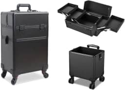 Maleta Mala de Maquiagem Profissional Com Divisórias e Rodinha 360 Graus 2 Andar Preta MS814 914P