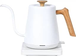 Chaleira Elétrica com Pescoço de Ganso, Chaleira de água Quente Rápida de 0,8 L, Portátil, Aquecimento Rápido, aço Inoxidável para Preparar Chá E, Grão de Madeira Branca