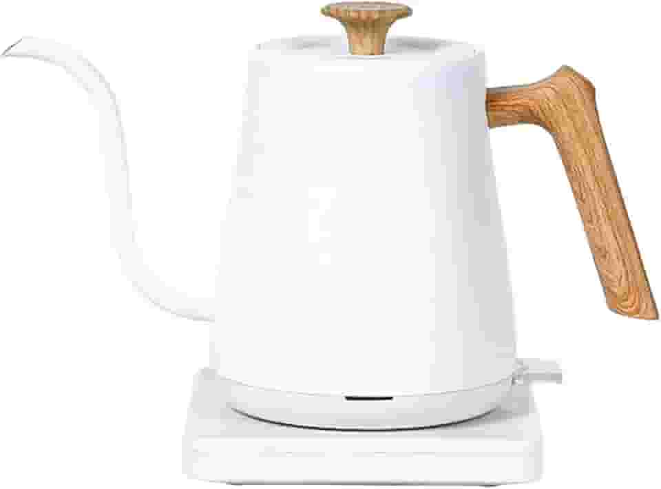 Chaleira Elétrica com Pescoço de Ganso, Chaleira de água Quente Rápida de 0,8 L, Portátil, Aquecimento Rápido, aço Inoxidável para Preparar Chá E, Grão de Madeira Branca