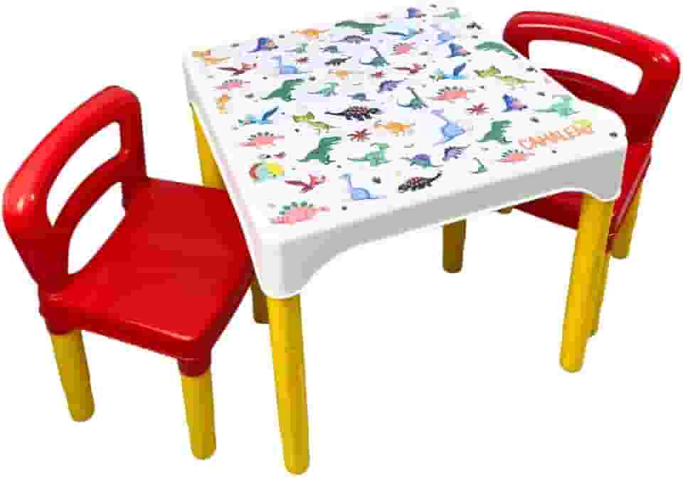 Conjunto Mesa Mesinha Infantil Com 2 Cadeiras Escolar Plástica Camaleão (Dino)