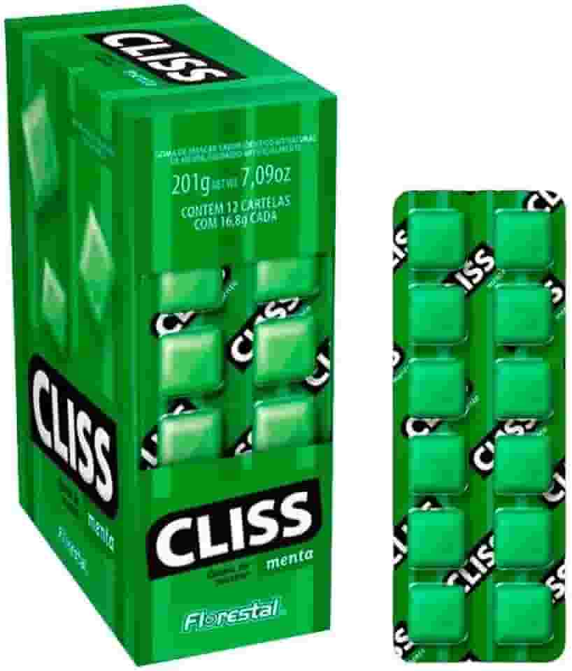 Chiclete Cliss Menta – 12 Cartelas com 12 Unidades Cada | Total 144 Chicletes | Sabor Refrescante para Revenda, Lembrancinhas e Brindes