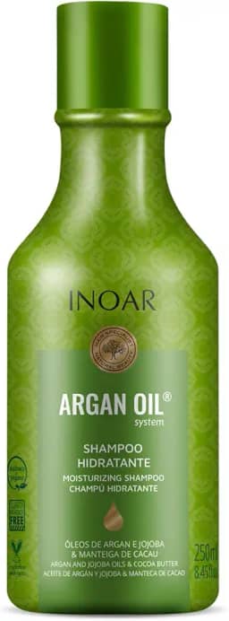 Inoar, Shampoo Argan Oil – Hidratação Profunda, Brilho Intenso e Ação Antifrizz para Todos os Tipos de Cabelo, Vegano e Botânico - 250ml