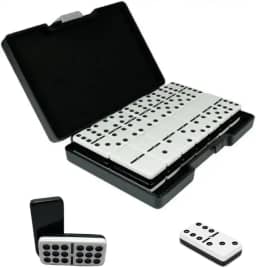 Dominó Profissional 28 Peças Dupla Face Preto e Branco 12mm Espessura Resina Fenólica Com Maleta