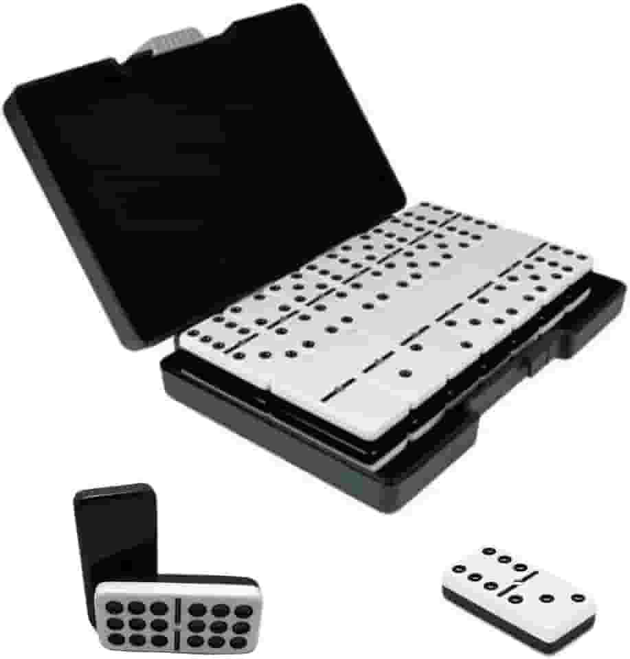 Dominó Profissional 28 Peças Dupla Face Preto e Branco 12mm Espessura Resina Fenólica Com Maleta