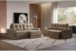 Conjuntos de Sofás 2 e 3 Lugares Lubeck Retrátil Bege