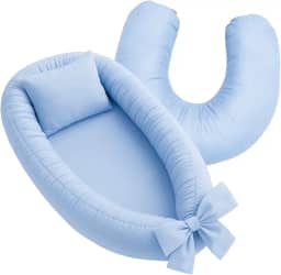 Kit Ninho Redutor de Berço e Almofada Amamentação Percal 400 Fios Cores Lisas (Azul)