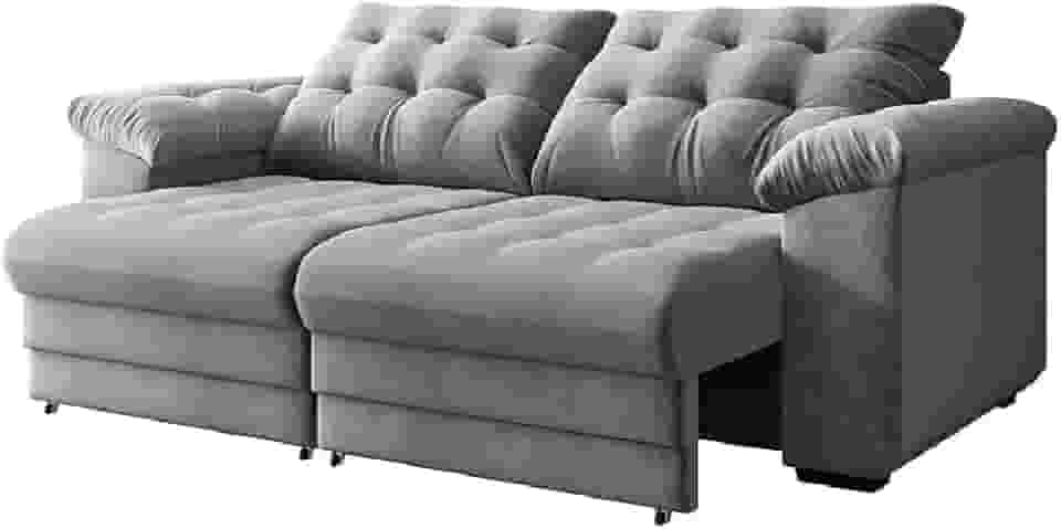 Sofá Retrátil e Reclinável Bipartido 3 Lugares 2,30m Suede Veludo Coliseu Selmer (Cinza)