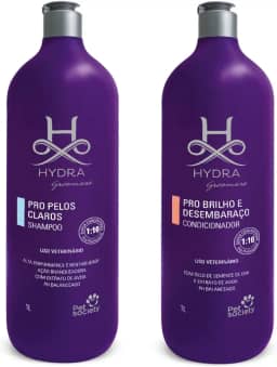 Kit Shampoo Pelos Claros e Condicionador Pro Brilho E Desembaraço 1l Hydra Groomers Pet society Cães e Gatos