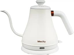 Mecity Chaleira elétrica, aço inoxidável, pescoço de ganso, caldeira de água para derramar sobre café, aquecimento rápido, desligamento automático, 798 ml, 1000 W, branco leite