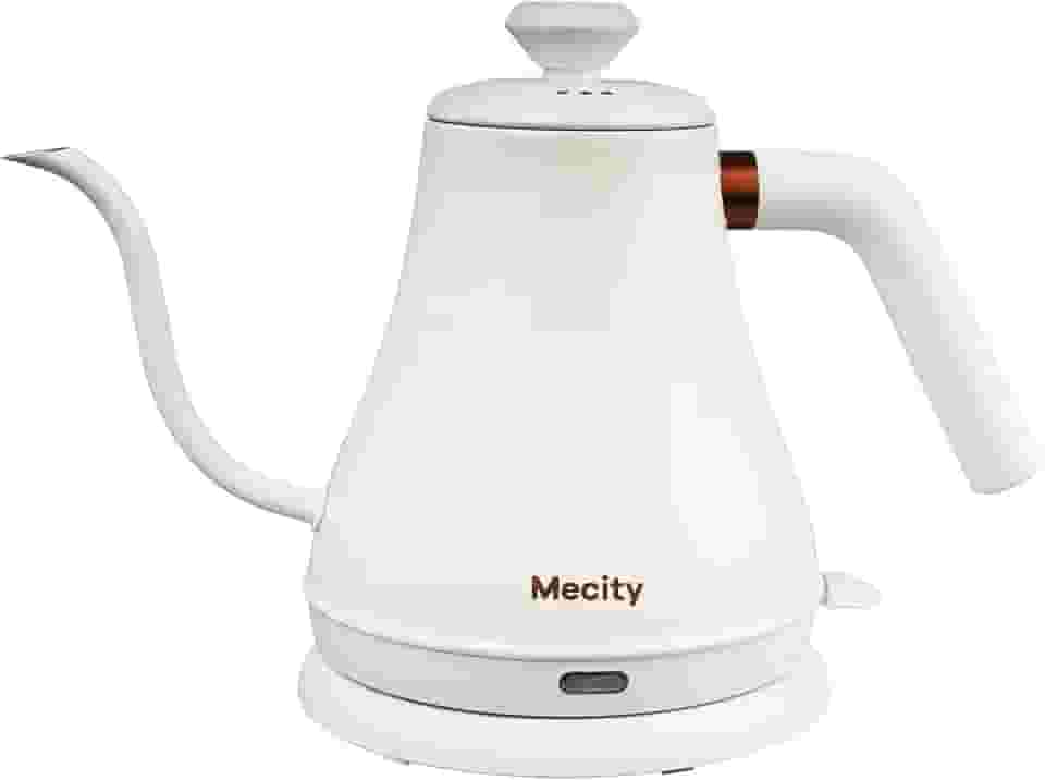 Mecity Chaleira elétrica, aço inoxidável, pescoço de ganso, caldeira de água para derramar sobre café, aquecimento rápido, desligamento automático, 798 ml, 1000 W, branco leite