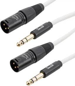 Cabo P10 Stereo TRS - XLR Macho fio branco, marca Cabos & Plugs cobre OFC conector banhado a ouro, para instrumentos musicais (2UN, 1m)