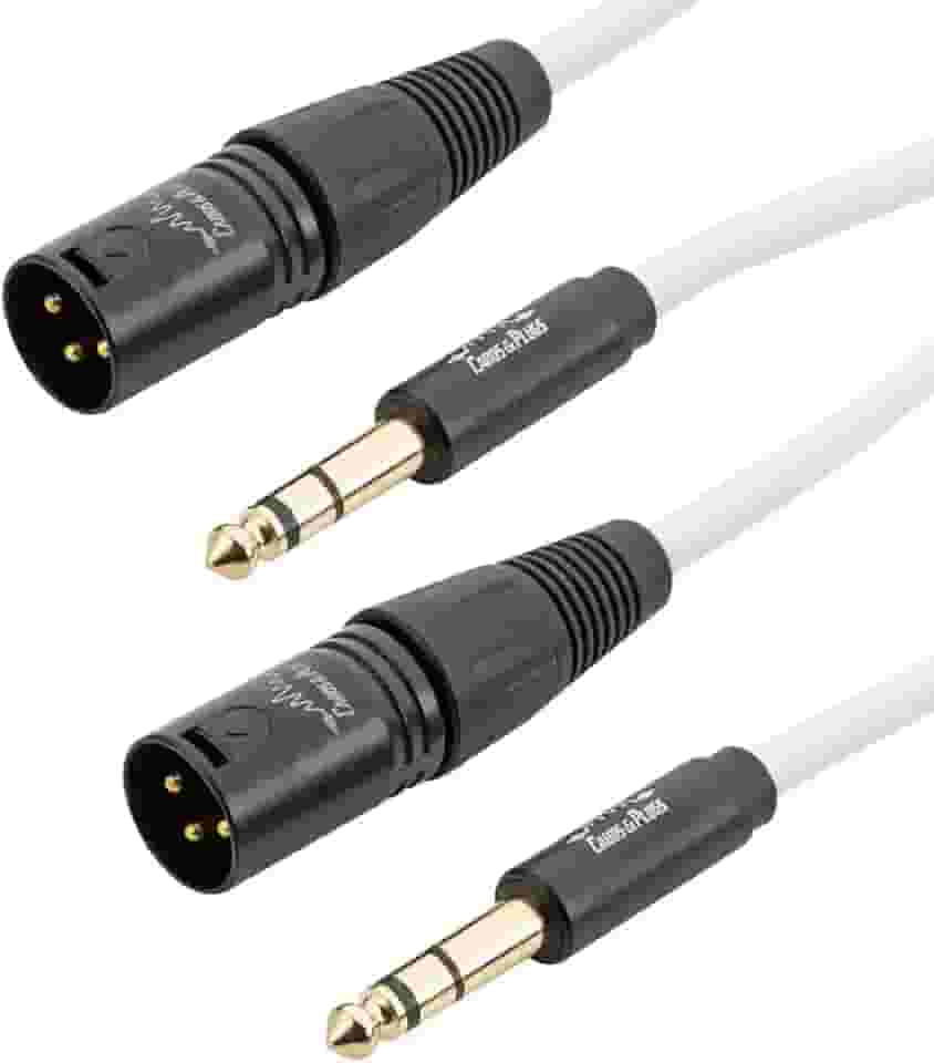 Cabo P10 Stereo TRS - XLR Macho fio branco, marca Cabos & Plugs cobre OFC conector banhado a ouro, para instrumentos musicais (2UN, 1m)
