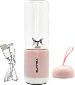 Mini Mixer Liquidificador 6 Laminas Portátil Blender Personal USB 330ml Com Jarra De Vidro Para Sucos Shakes Triturar Frutas Gelos E Vegetais (Rosa)