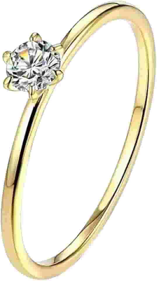 Anel Solitário Banhado a Ouro 18k com Pedra de Zirconia Casamento Noivado Exclusivo