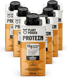 Plant Power Shake Proteico Vegetal, Caramelo Salgado, 6 Unidades x 250ml, 15g Proteína, Zero Glúten e Lactose
