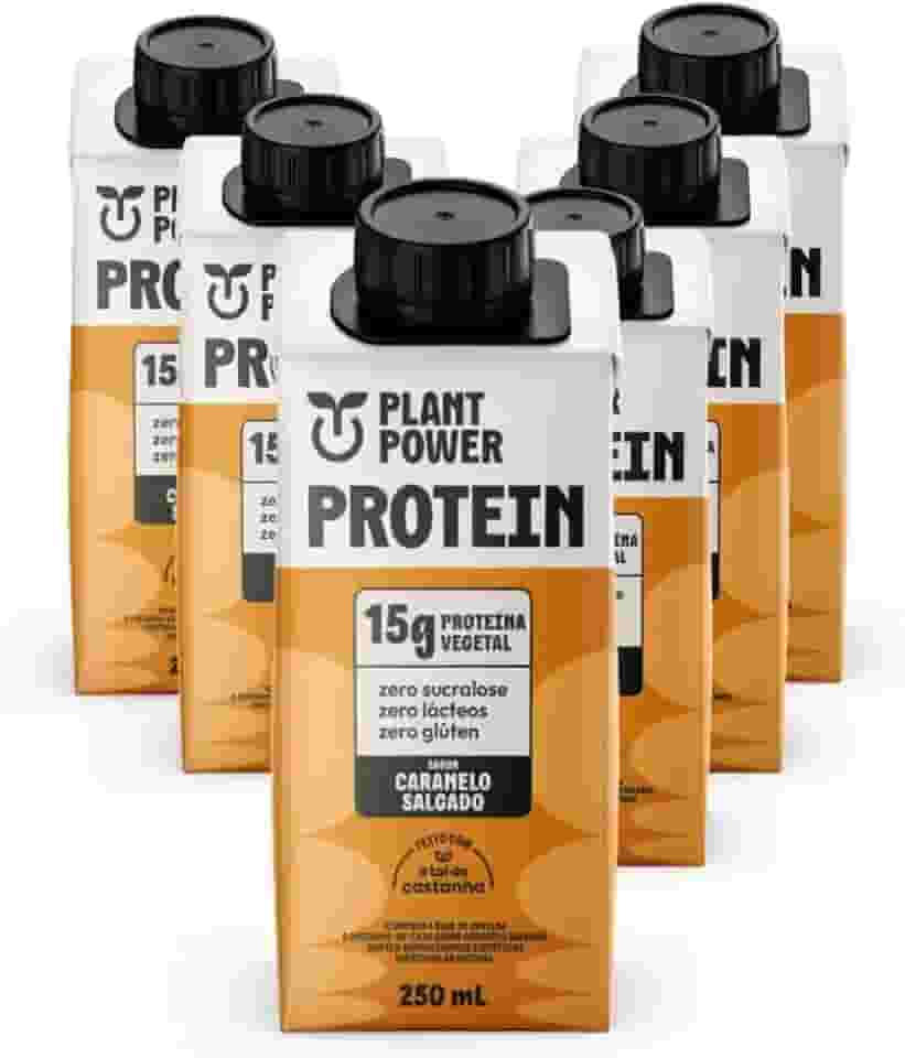 Plant Power Shake Proteico Vegetal, Caramelo Salgado, 6 Unidades x 250ml, 15g Proteína, Zero Glúten e Lactose